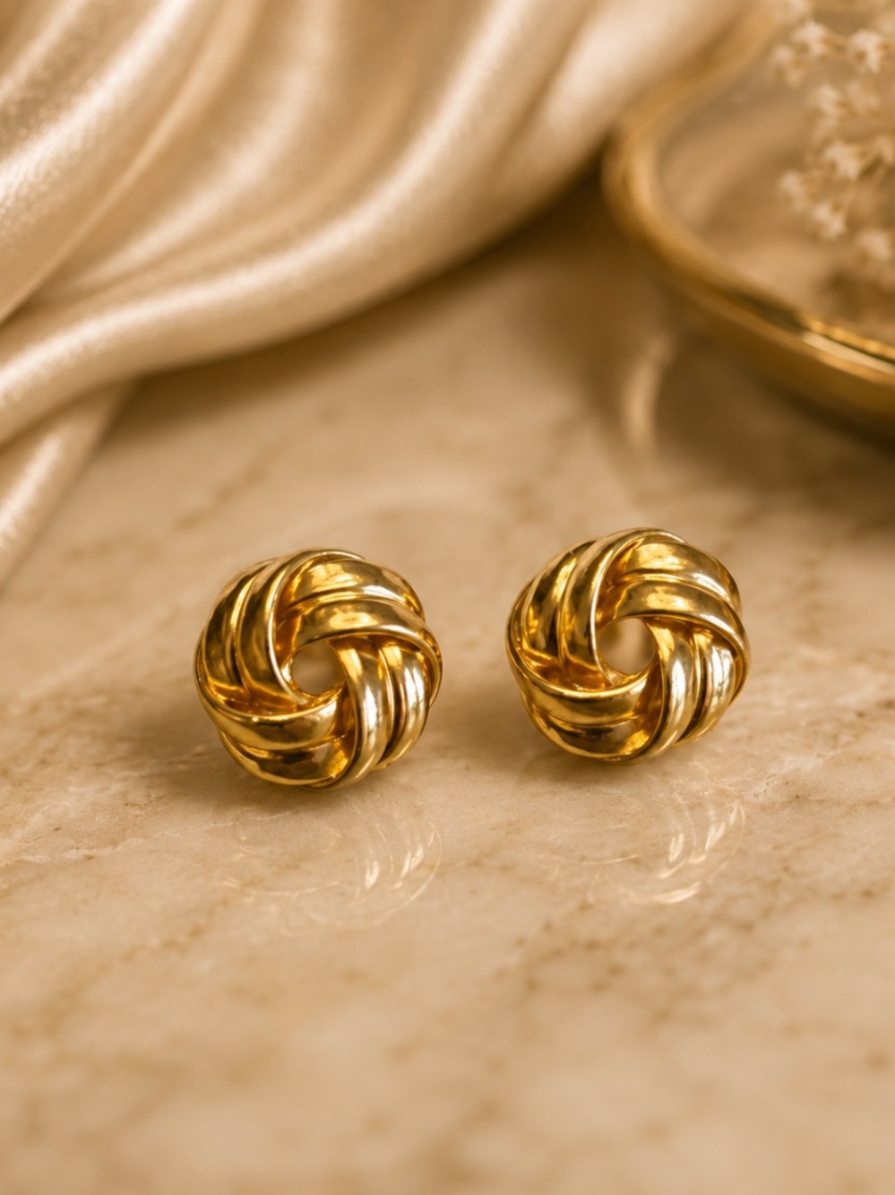 Gold Love Knot Stud Earrings